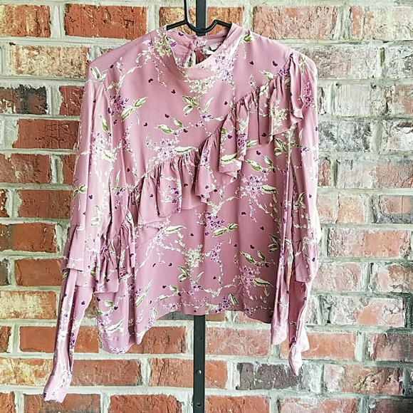 ASOS Women's Pink Floral Ruffle Blouse Top Size 14 - Picture 3 of 7